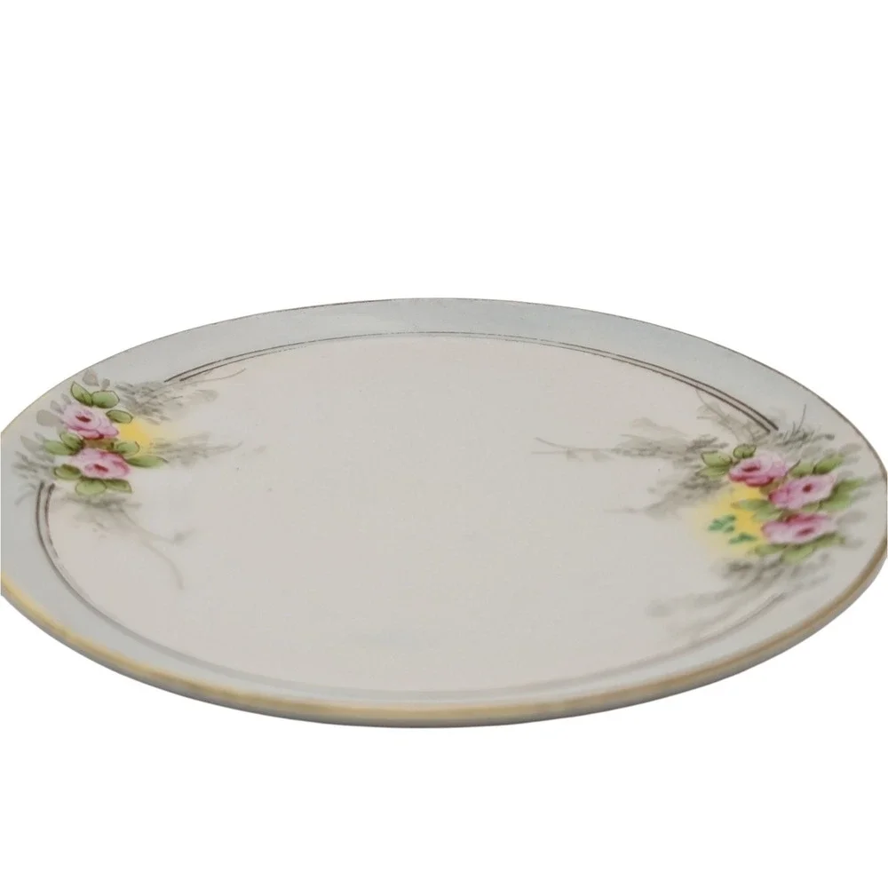 Vintage Meito China Bread Plate Bone‎ China Blue Pink Hand Painted Floral Japan